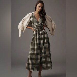 Anthropologie Katerina Maxi Dress Green Plaid